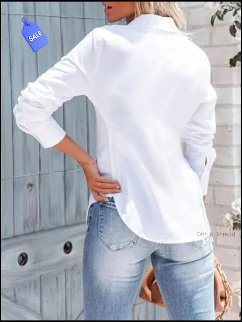 Long Sleeve Button Down Blouse Wrinkle Free Work Shirt Corset Top - Picture 2 of 6